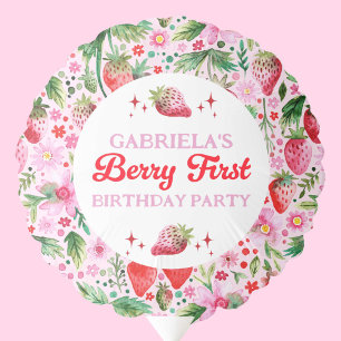 Watercolor Strawberry Berry 1st Birthday Girls Balloon