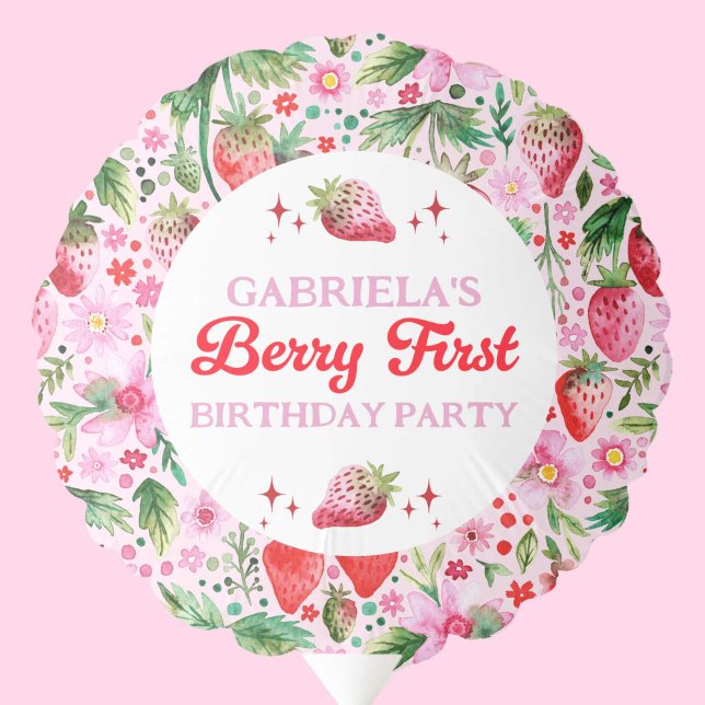 Watercolor Strawberry Berry 1st Birthday Girls Balloon (Watercolor Strawberry Berry 1st Birthday Girls Balloon)
