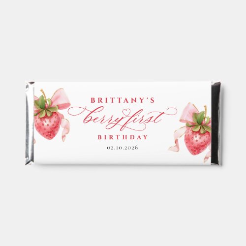 Watercolor Strawberry Berry First Birthday Hershey Bar Favors