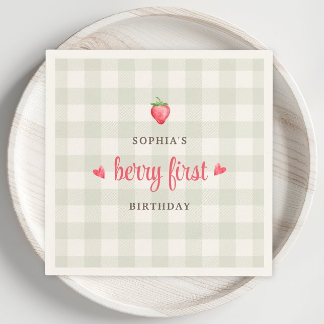 Watercolor Strawberry Berry First Birthday Party Napkins (Creator Uploaded)