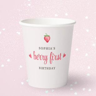 Watercolor Strawberry Berry First Birthday Party Paper Cups