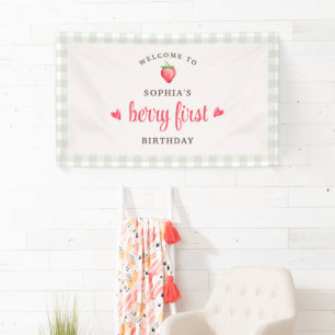 Watercolor Strawberry Berry First Birthday Welcome Banner