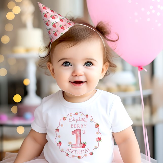 Watercolor Strawberry Berry First Party Hat (Creator Uploaded)