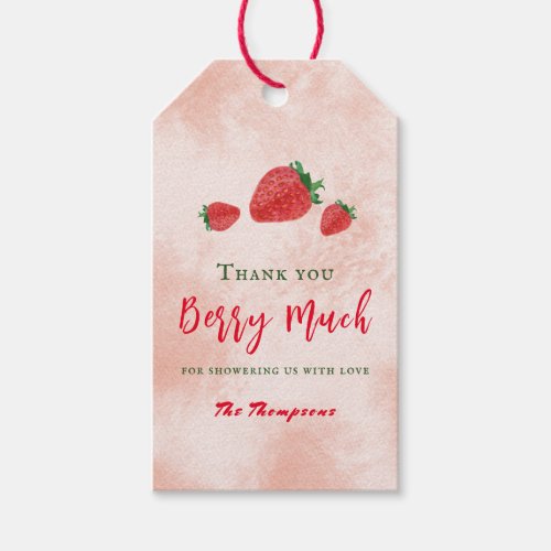 Watercolor Strawberry Berry Sweet Baby Shower Gift Tags