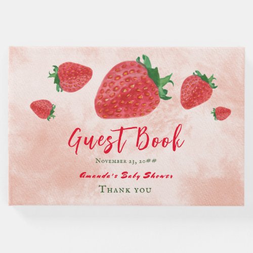 Watercolor Strawberry Berry Sweet Baby Shower Guest Book