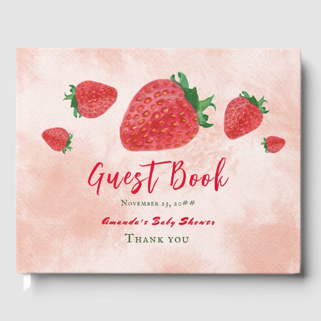 Watercolor Strawberry Berry Sweet Baby Shower Guest Book (Front)