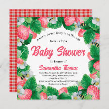 Watercolor Strawberry Berry Sweet Baby Shower
