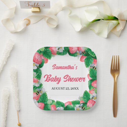 Watercolor Strawberry Berry Sweet Baby Shower Paper Plates