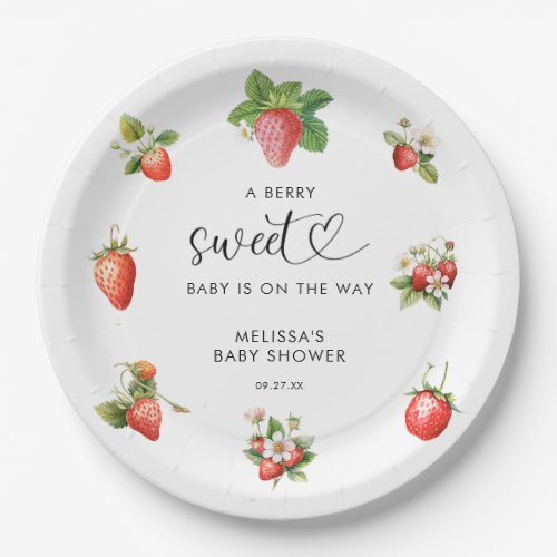 Watercolor Strawberry Berry Sweet Baby Shower Paper Plates