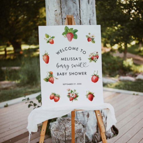 Watercolor Strawberry Berry Sweet Baby Shower Sign