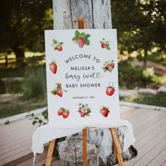 Watercolor Strawberry Berry Sweet Baby Shower Sign (Creator Uploaded)