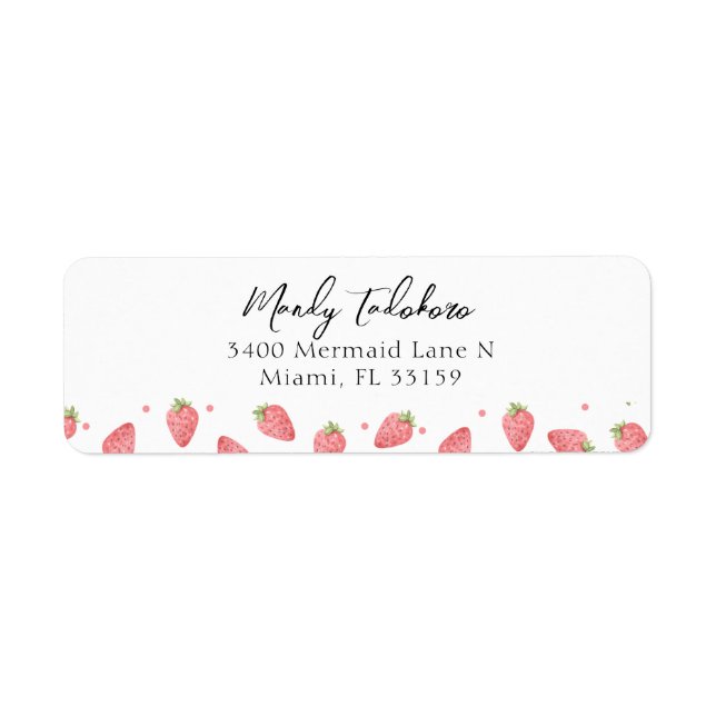 Watercolor Strawberry Birthday Berry Sweet Return  Label (Front)