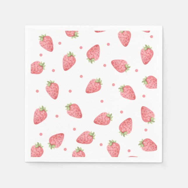 Watercolor Strawberry Birthday Party Berry Napkins (Front)