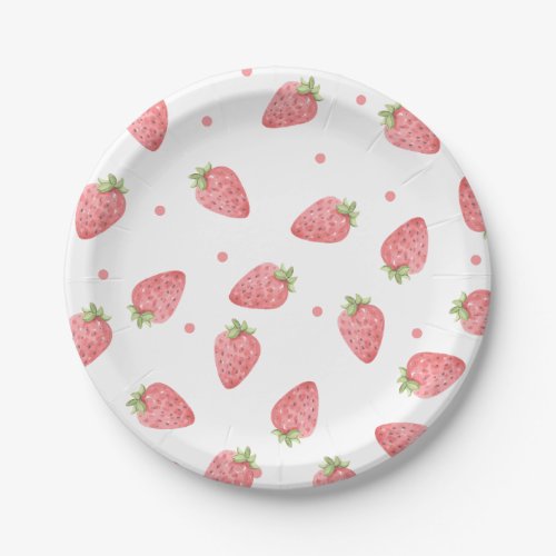 Watercolor Strawberry Birthday Party Berry Paper Plates