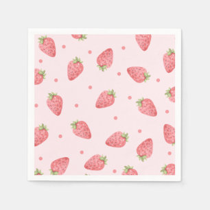 Watercolor Strawberry Birthday Party Pink Berry Napkins
