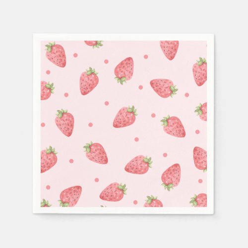 Watercolor Strawberry Birthday Party Pink Berry Napkins
