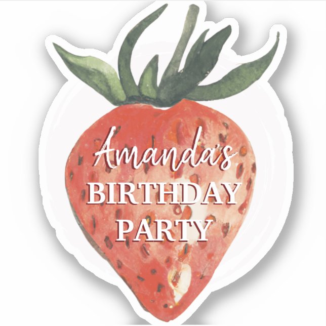 Watercolor Strawberry Birthday Party Sticker (Front)