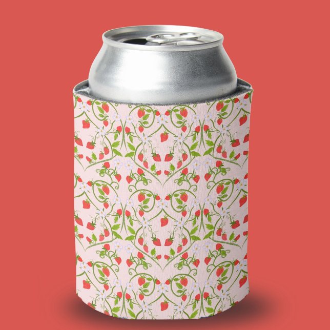 Watercolor Strawberry Blossom Pattern Can Cooler (Creator Uploaded)