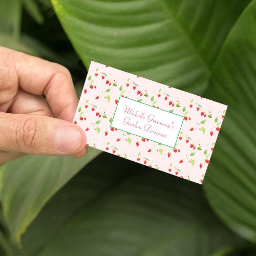Watercolor Strawberry Blossoms Gardener Business Card