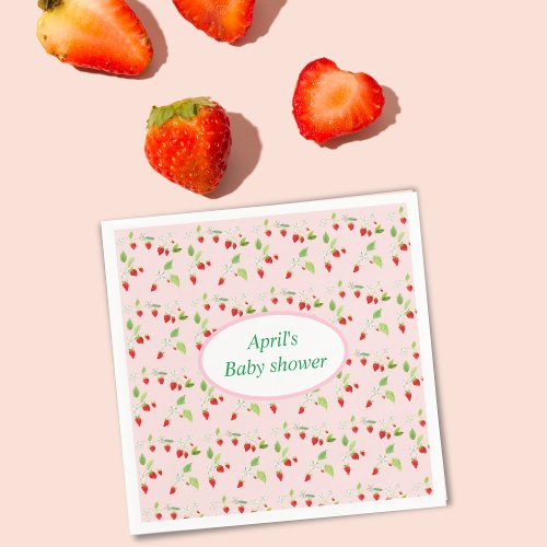 Watercolor Strawberry Blossoms Pattern Baby Shower Napkins