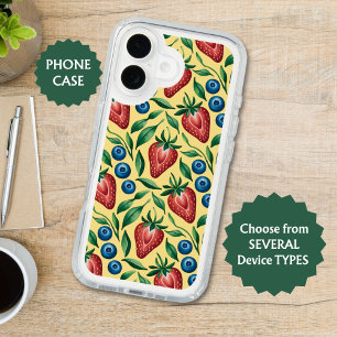 Watercolor Strawberry Blueberry Pattern on Yellow  iPhone 16 Case