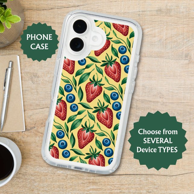 Watercolor Strawberry Blueberry Pattern on Yellow  Speck iPhone Case (Creator Uploaded)