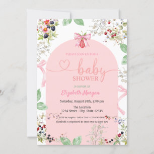 Watercolor Strawberry Bow Fruits  Baby Shower  Invitation