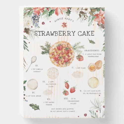 Watercolor Strawberry Cake Recipe  Holiday Wooden Box Sign