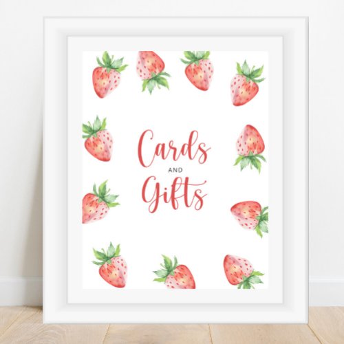 Watercolor Strawberry cards and gifts baby shower Poster