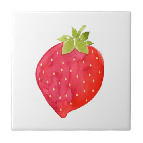 Watercolor Strawberry Ceramic Tile