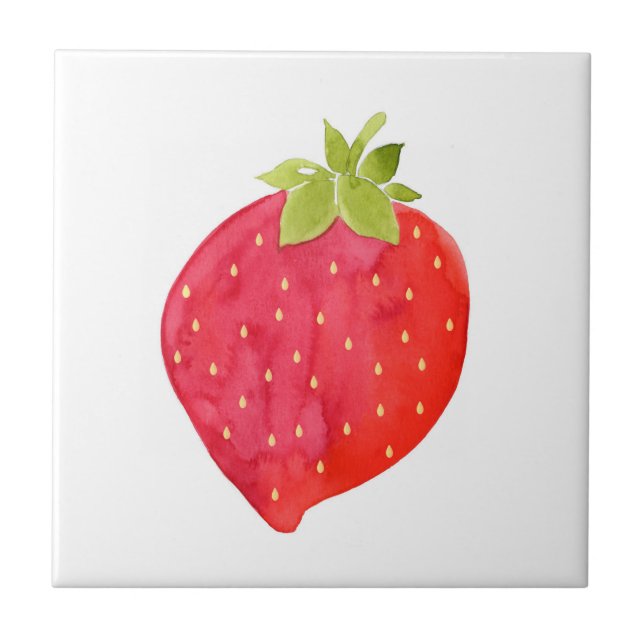 Watercolor Strawberry Ceramic Tile (Front)