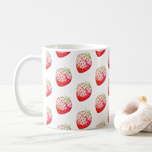watercolor strawberry coffee mug (With Donut)