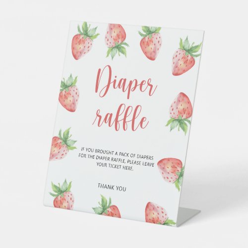 Watercolor Strawberry _ diaper raffle Pedestal Sign