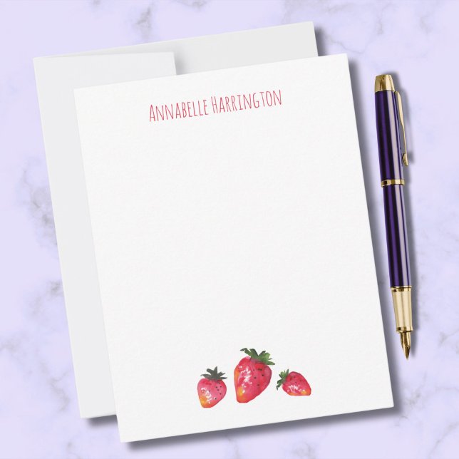 Watercolor Strawberry Elegant Hand-Illustrated Note Card (Dash off quick notes with pleasure with our hand-illustrated strawberry note cards.)