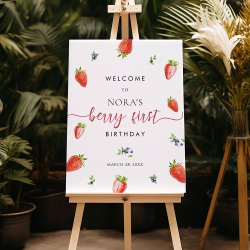 Watercolor Strawberry First Birthday Welcome Sign