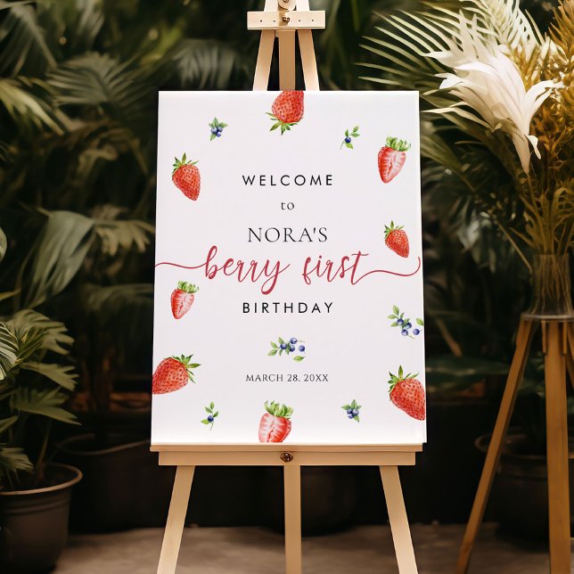 Watercolor Strawberry First Birthday Welcome Sign (Creator Uploaded)
