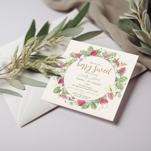 Watercolor Strawberry Floral Boho Baby Shower Invitation (Creator Uploaded)
