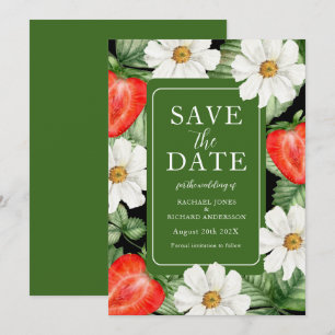 Watercolor Strawberry Floral Wedding  Save The Date