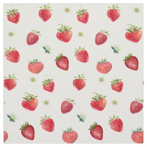 Watercolor Strawberry Fruit and Strawberry Flowers Fabric