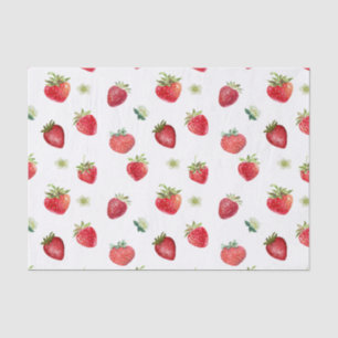 Watercolor Strawberry Fruit and Strawberry Flowers Tissue Paper