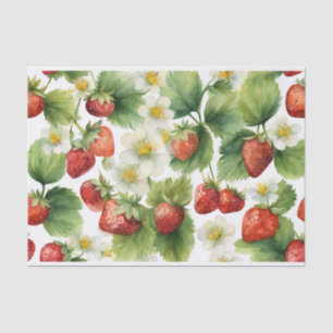Watercolor Strawberry Fruit and Strawberry Flowers Tissue Paper