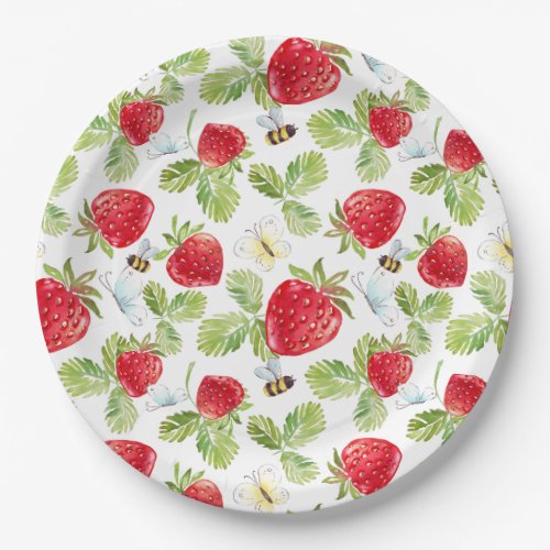 Watercolor Strawberry Fruit Bees and Butterflies  Paper Plates