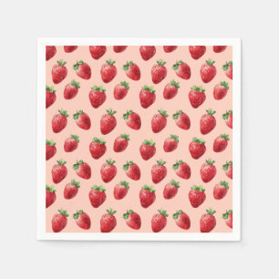 Watercolor Strawberry Fruit Pattern Pastel Pink Napkins