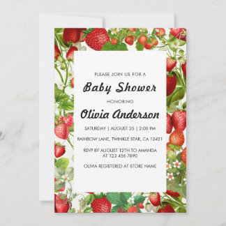 Watercolor Strawberry Girl Baby Shower Invitation