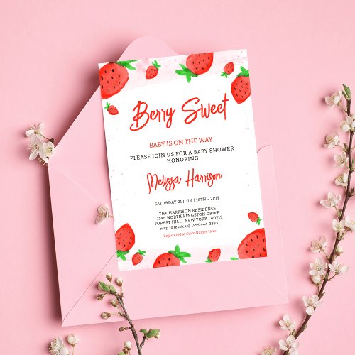 watercolor Strawberry Girl Baby Shower Sweet Berry Invitation