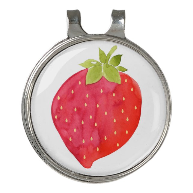 Watercolor Strawberry Golf Hat Clip (Front)