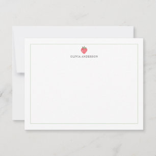 Watercolor Strawberry Green Border Personalized Note Card