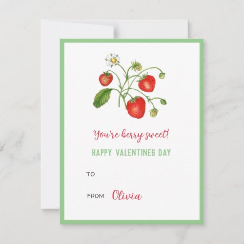 Watercolor strawberry Happy Valentines day Mini Note Card