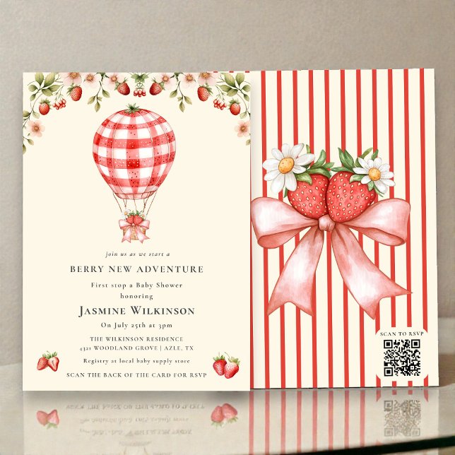 Watercolor Strawberry Hot Air Balloon Baby Shower Invitation (Creator Uploaded)