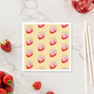 watercolor strawberry in yellow napkins